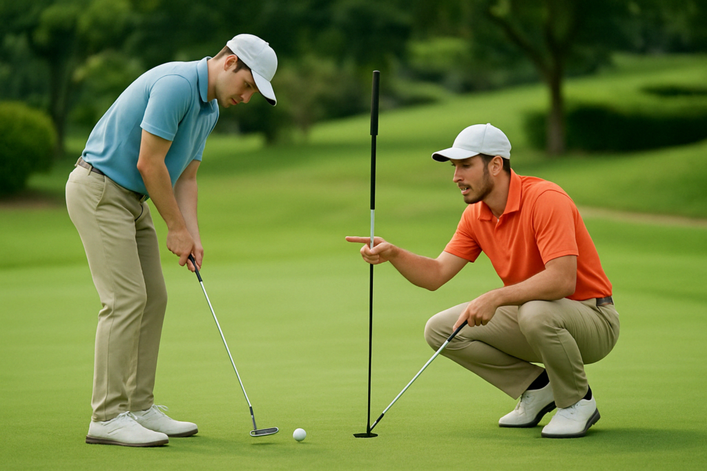 huan luyen vien dang huong dan mot hoc vien ca nhan tren san golf