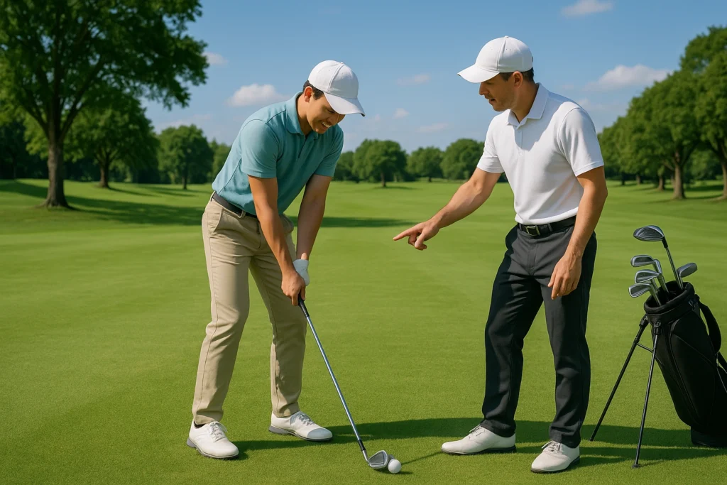 mot nguoi moi choi golf dang luyen tap tren san golf