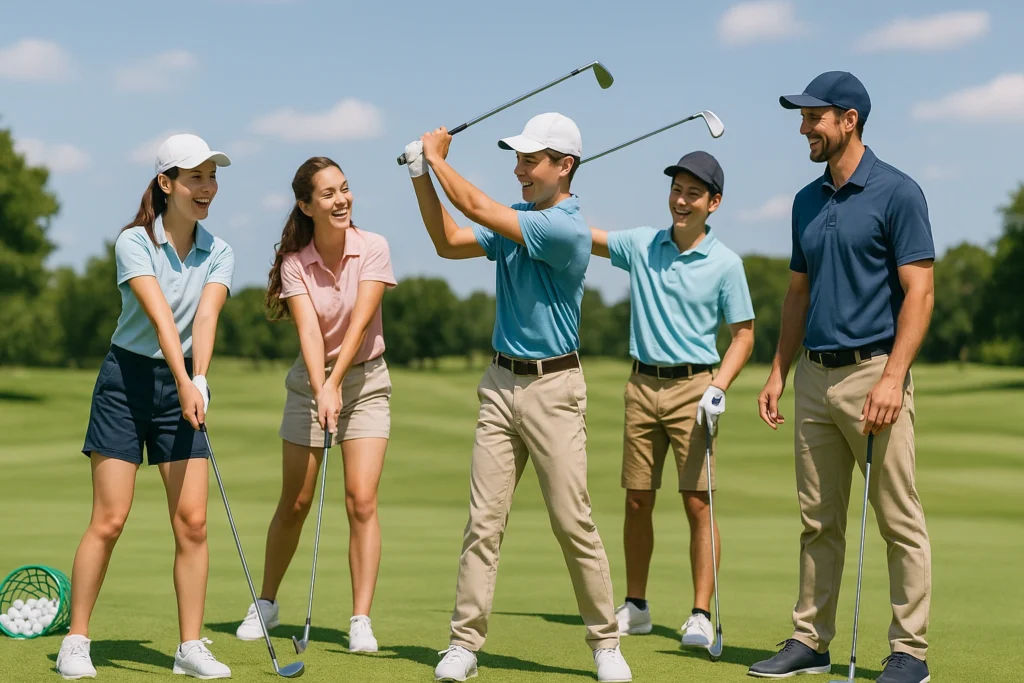 Nhom golfer tre luyen tap cung nhau