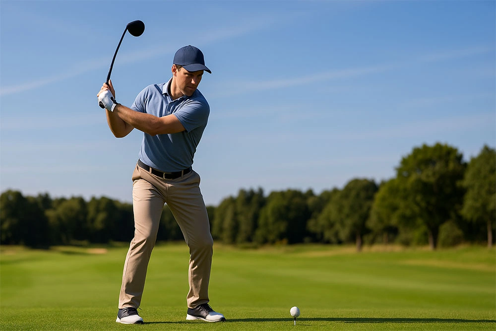 Golfer luyen tap cu driver voi tu the tu tin