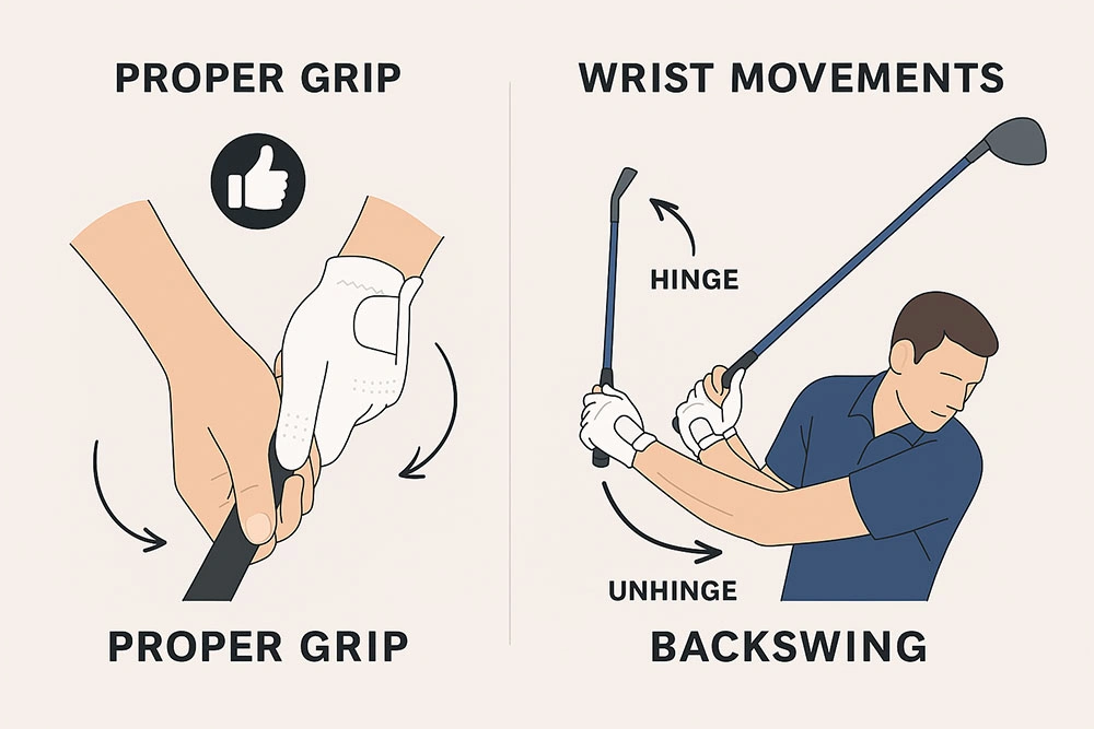 Minh hoa cach cam gay va chuyen dong co tay trong backswing va downswing golf